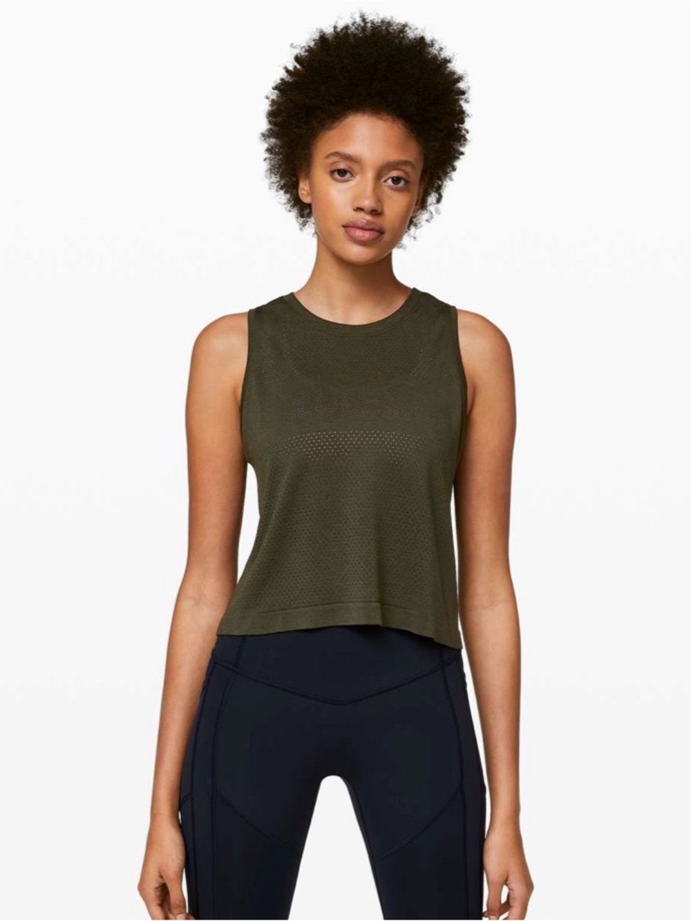 Lululemon Breeze By Muscle Crop Tank in Dark Olive / Dark Olive